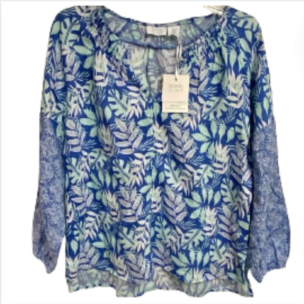 Sigrid Olsen 100% linen floral prairie long-sleeve blouse, Small